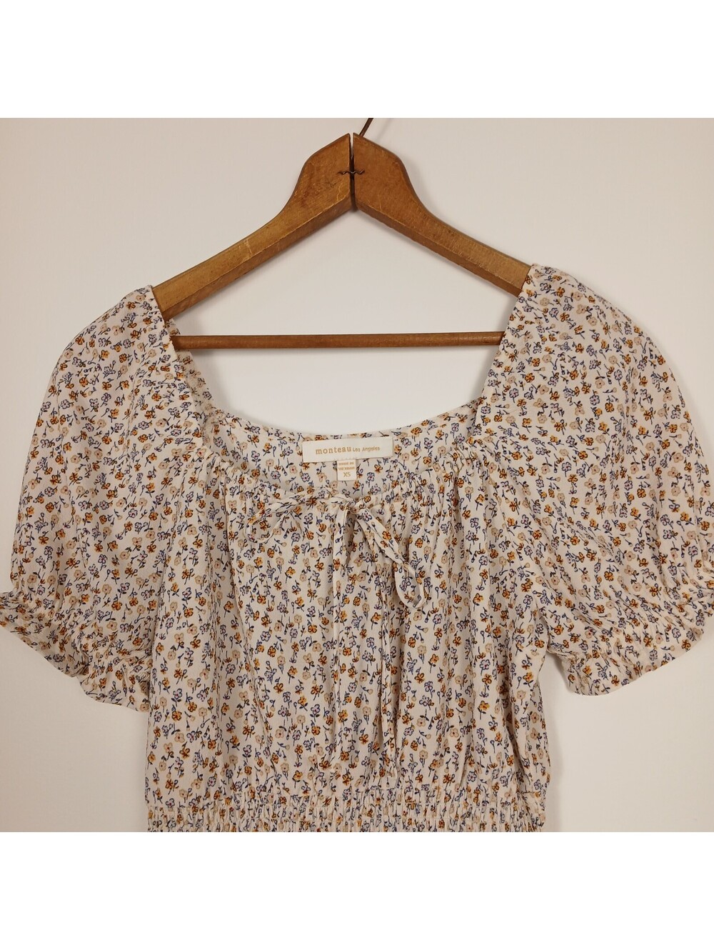 Monteau Los Angeles Floral Peplum Top Women XS Boho Cottagecore - Picture 3 of 7